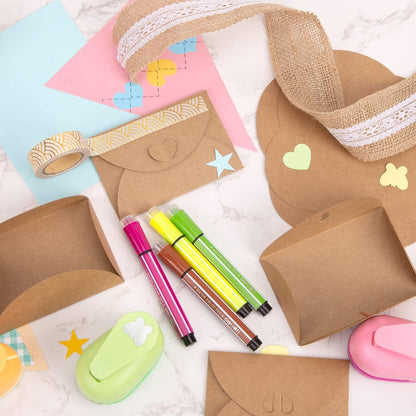 100 Stück Herz Briefumschläge, Mini Briefumschläge Kraftpapier Umschläge mit Herz Verschluss