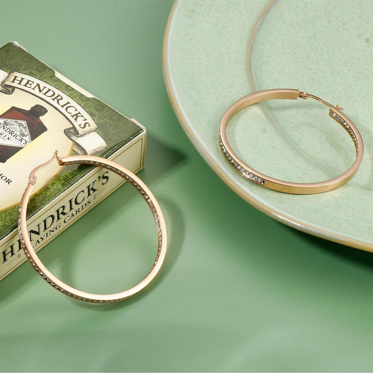 Creolen Edelstahl mit Zirkonia, 50mm, Roségold
