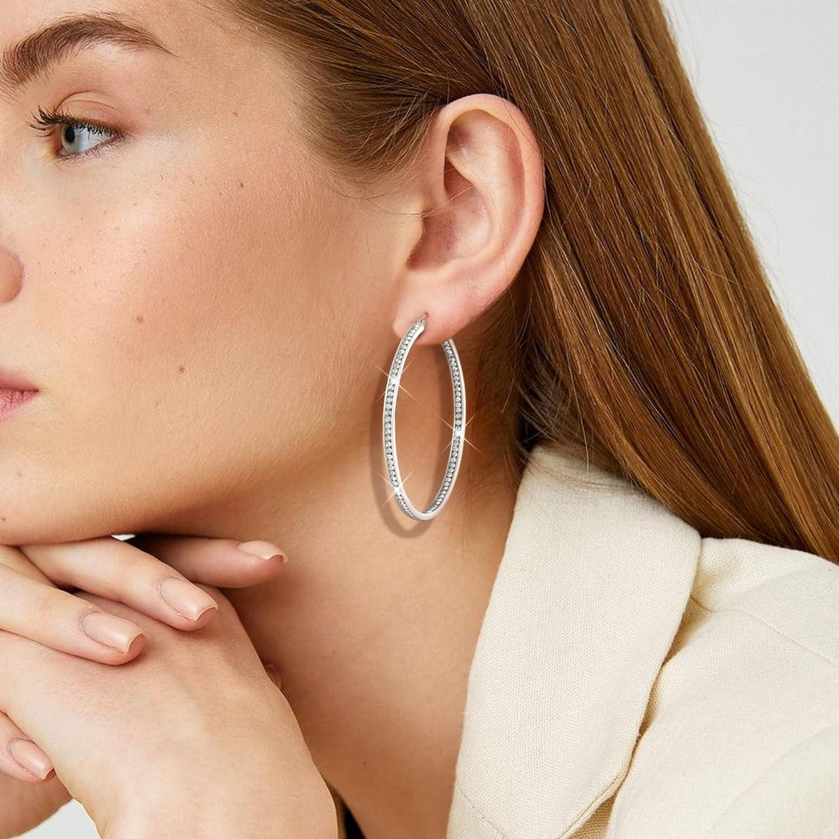 Creolen Edelstahl Damen 40/50/60mm mit Zirkonia, Silber/Gold/Roségold