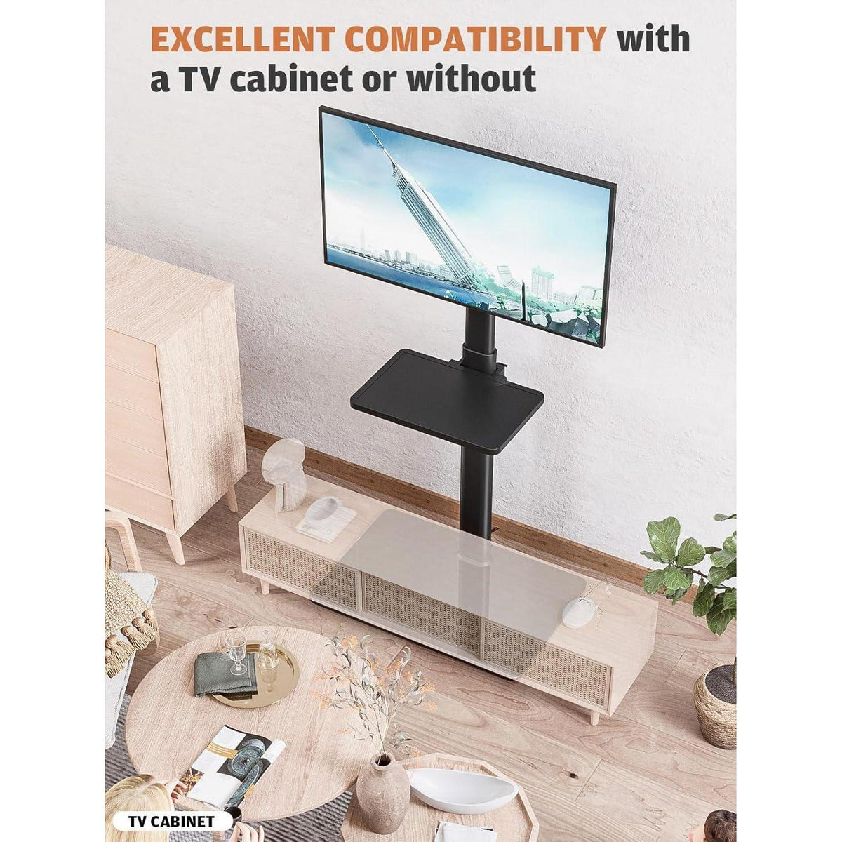 Höhenverstellbarer TV Standfuß mit Regalen für 19-42 Zoll Fernseher