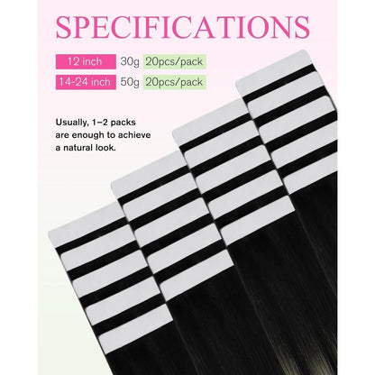 Silberne Echthaar Tape Extensions - Ombre Schwarz Silber 35cm
