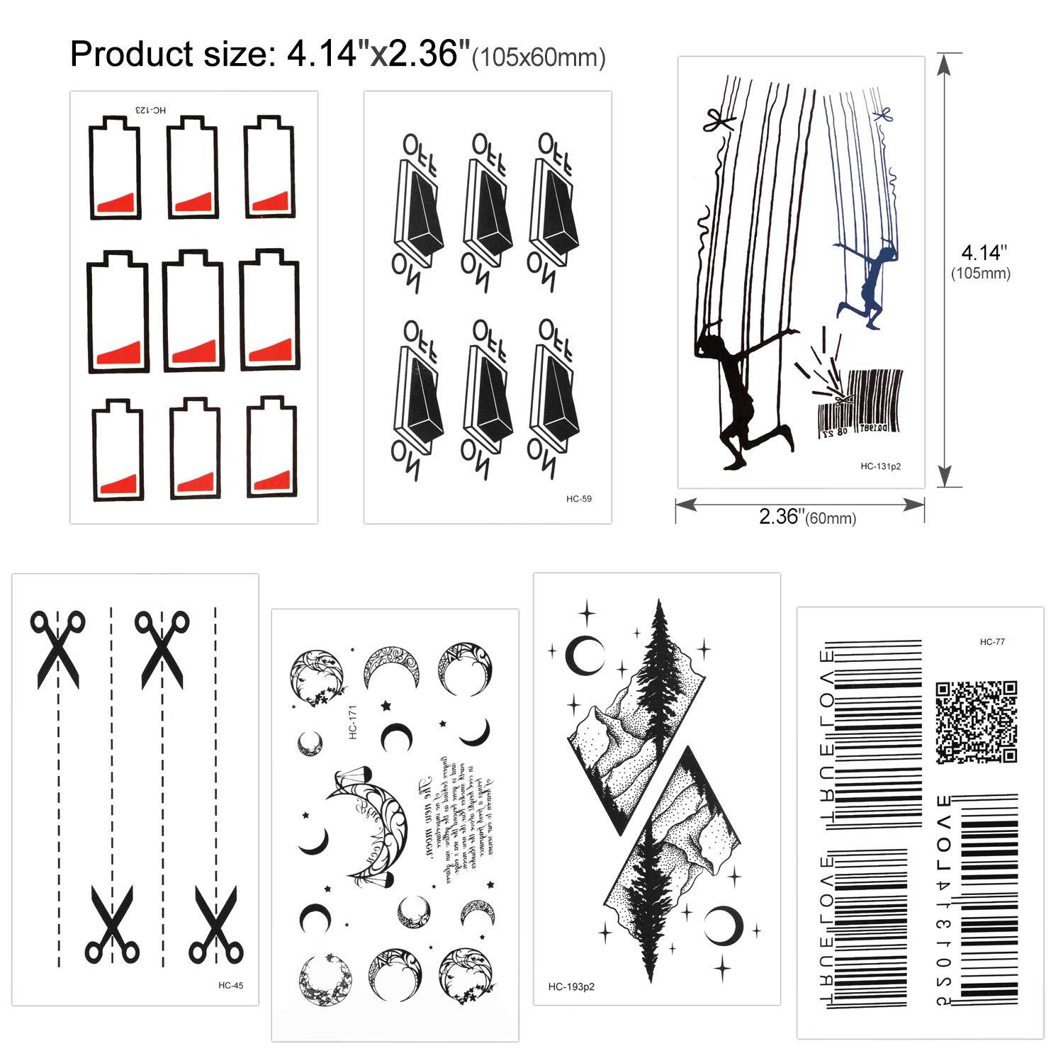 30x Konsait Temporäre Tattoos Wasserfest Schwarz für Erwachsene