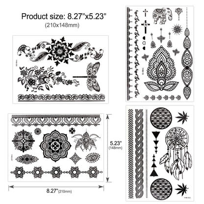 10 Blatt Schwarze Henna Tattoo Aufkleber wasserfest