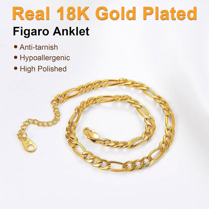 U7 Damen Mädchen Fußkette Armband Figarokette vergoldet