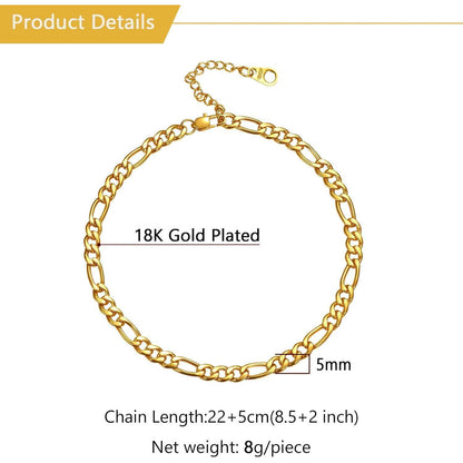 U7 Damen Mädchen Fußkette Armband Figarokette vergoldet