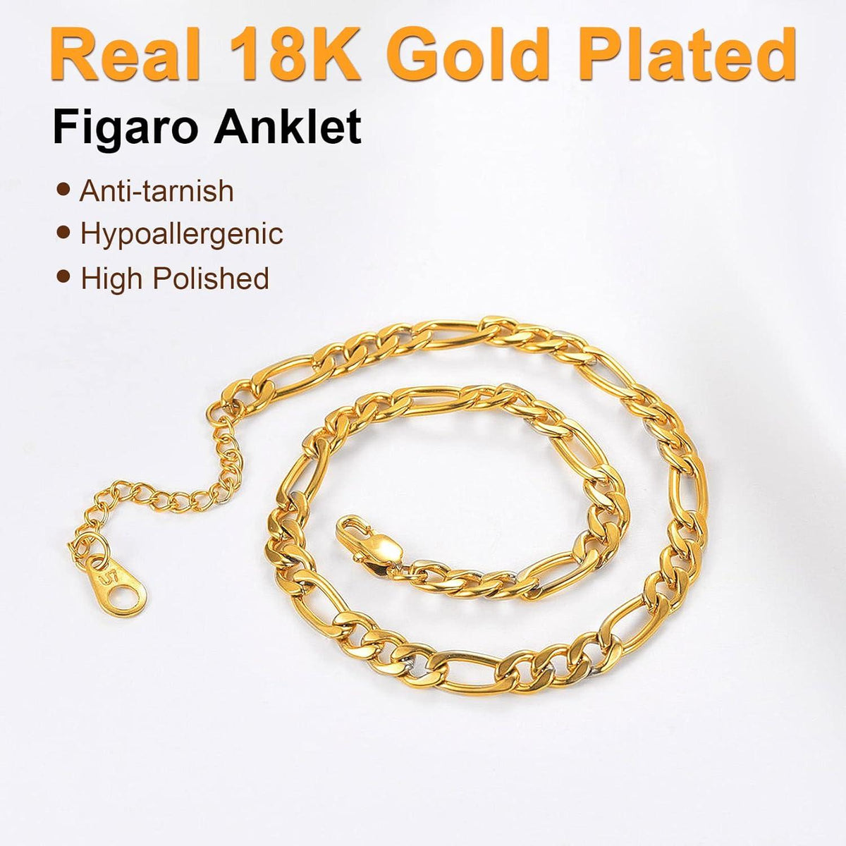 U7 Damen Fußkette Gold Figarokette 5mm Sommer Modeschmuck
