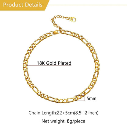 Damen Mädchen Fußkette Figarokette 18k vergoldet 22cm+5cm weibliche