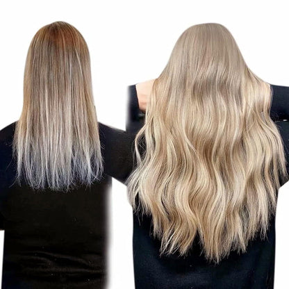 Echthaar Haarverlängerung mit Draht, Hellblond Highlights, 50cm