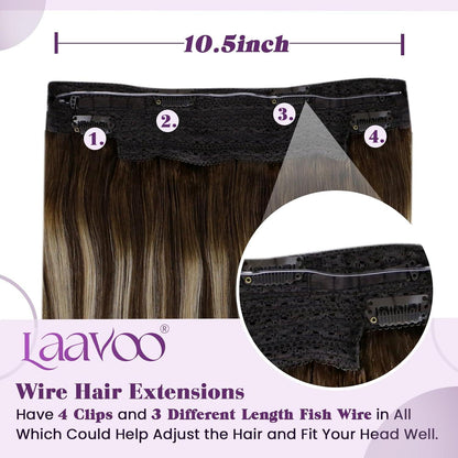 Echthaar Verlängerung Braun Ombre Aschblond Draht 50cm