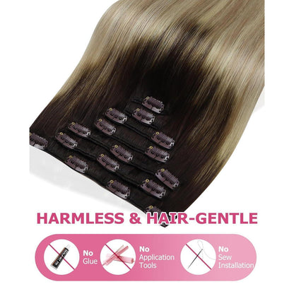 Clip-in Echthaar Extensions Braun Blond 35cm – Remy Haar