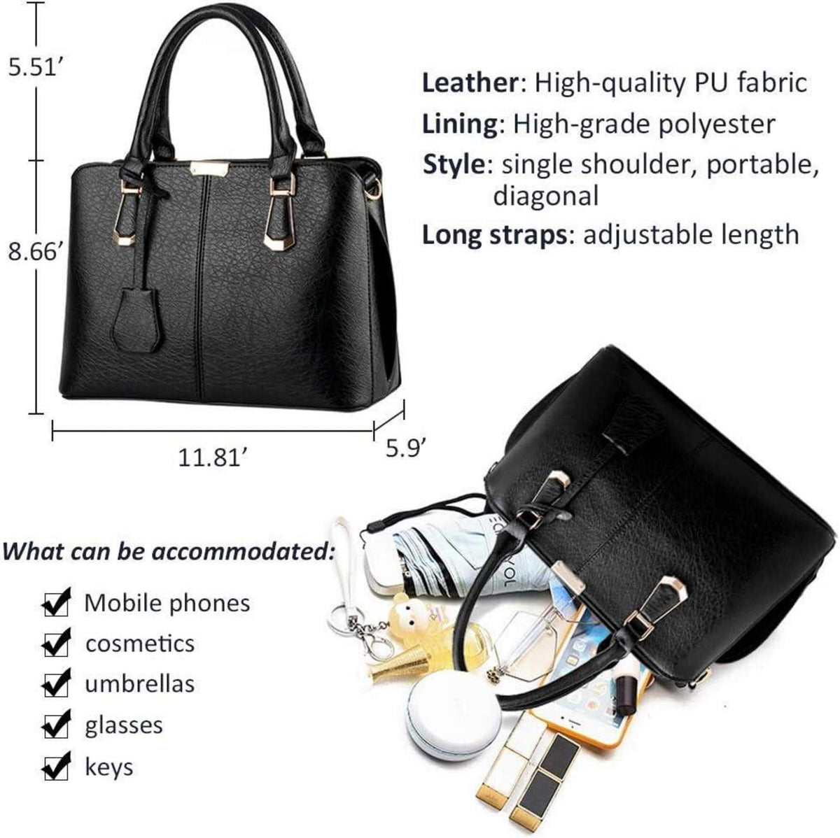 Damen Henkeltasche Umhängetasche Handtasche PU Leder Modern Tote Große Frauen