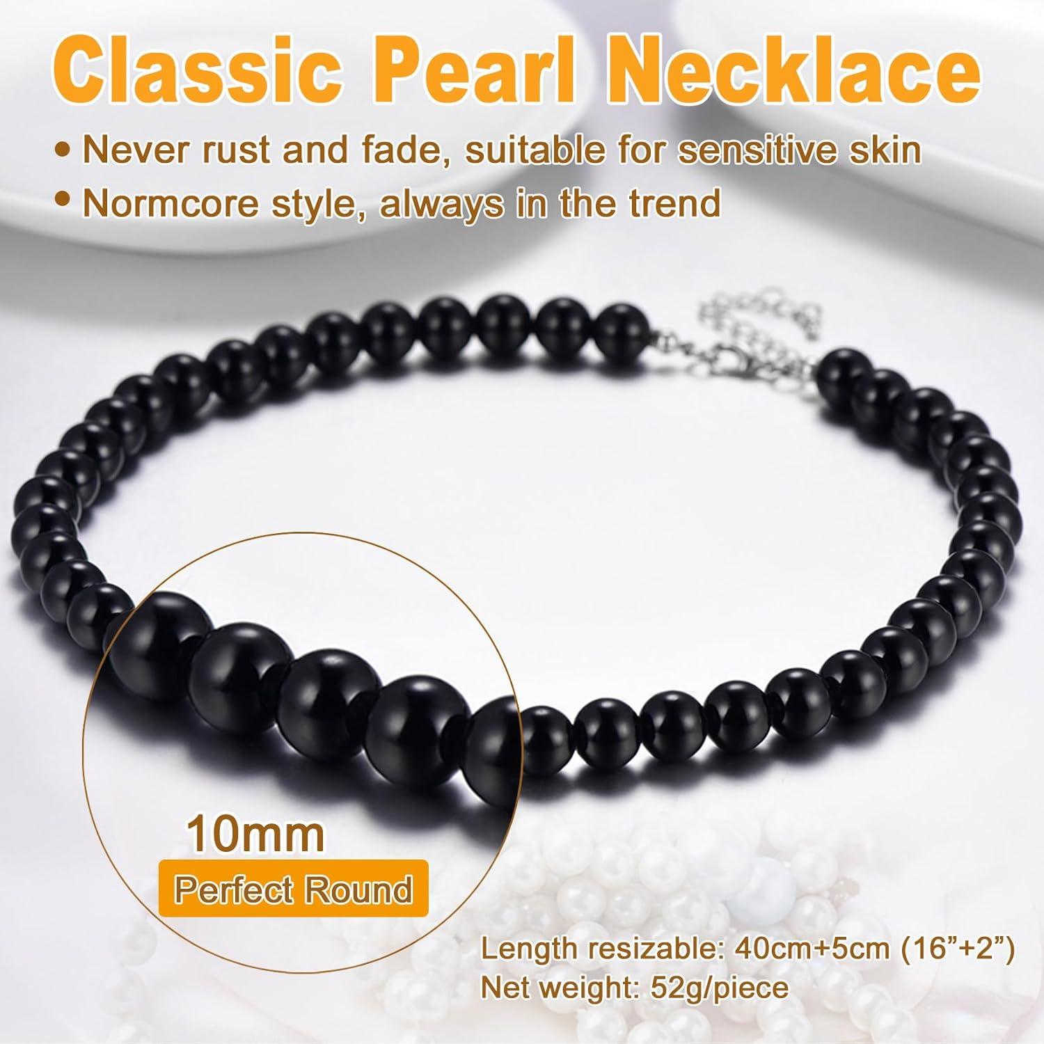 U7 Schwarz Synthetische Perlenkette Runde 10mm Choker Halskette