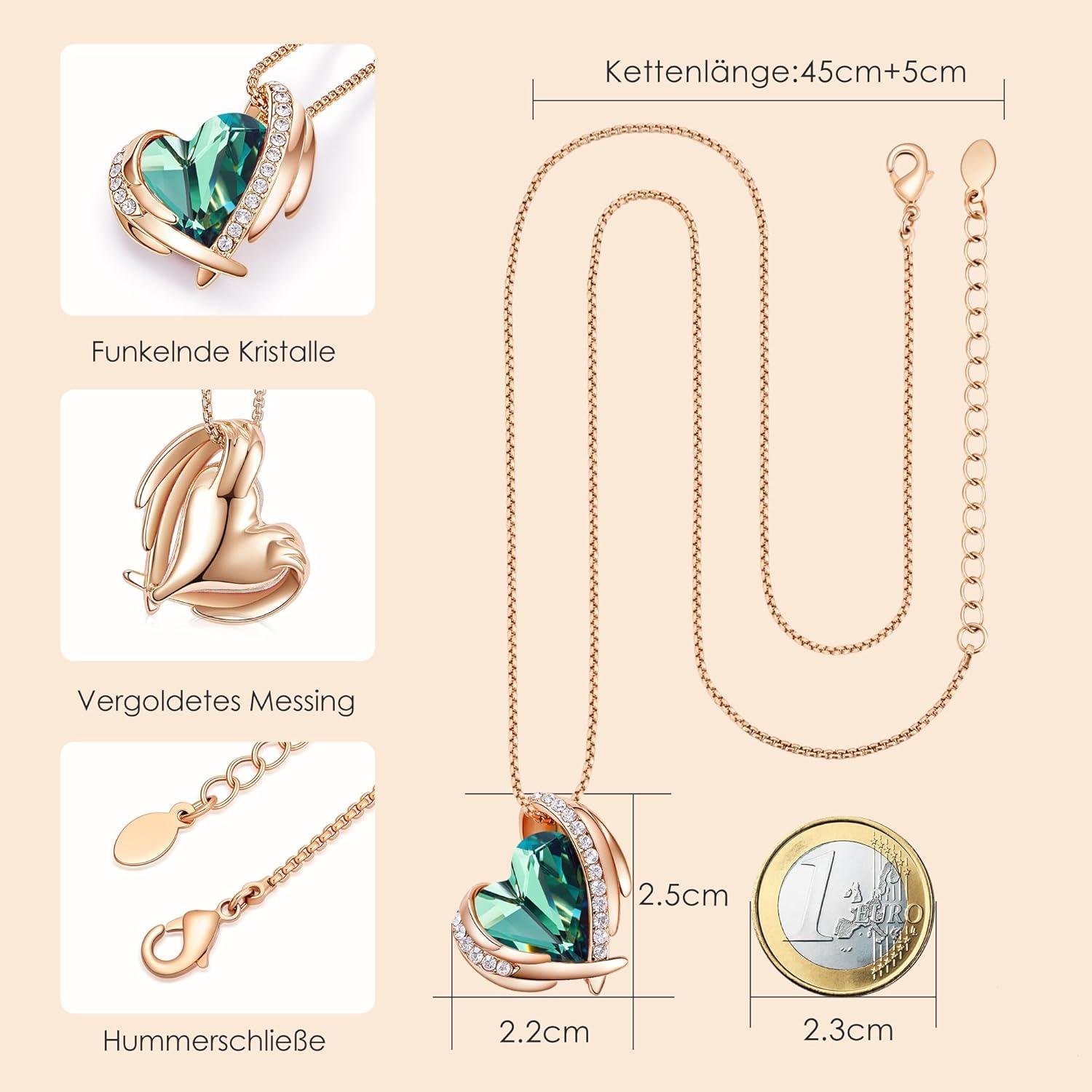 Rosegold Herz Halskette Grüner Kristall Weihnachtsgeschenk