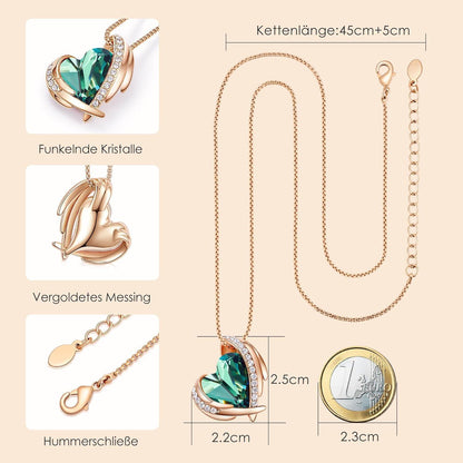 Rosegold Herz Halskette Grüner Kristall Weihnachtsgeschenk