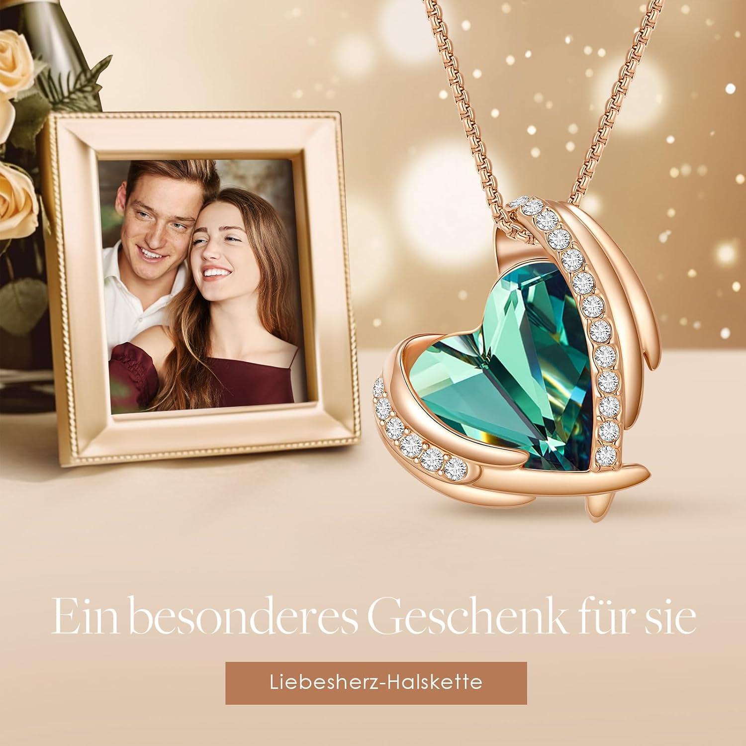 Elegante Rosegold Herz Halskette Damen Grün Geschenk Weihnachten