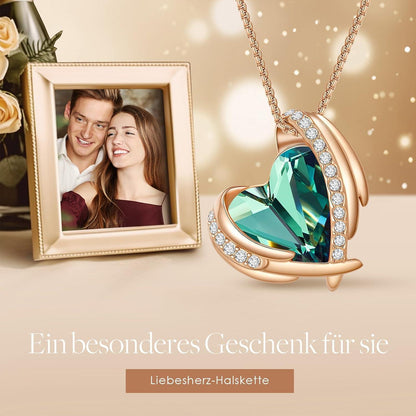 Elegante Rosegold Herz Halskette Damen Grün Geschenk Weihnachten