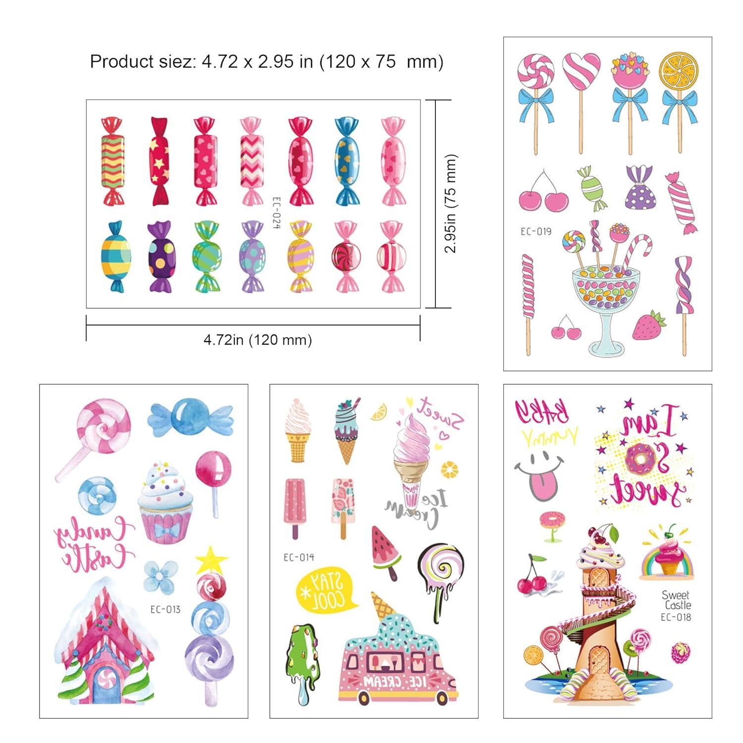 Kinder Tattoos Set Süßigkeiten Dessert Kuchen Schloss 176 Stück