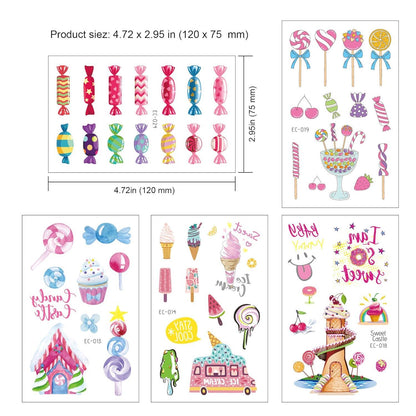 Kinder Tattoos Set Süßigkeiten Dessert Kuchen Schloss 176 Stück