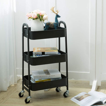 Rollwagen Metall Aufbewahrungswagen 3 Etagen Servierwagen Organizer Schwarz