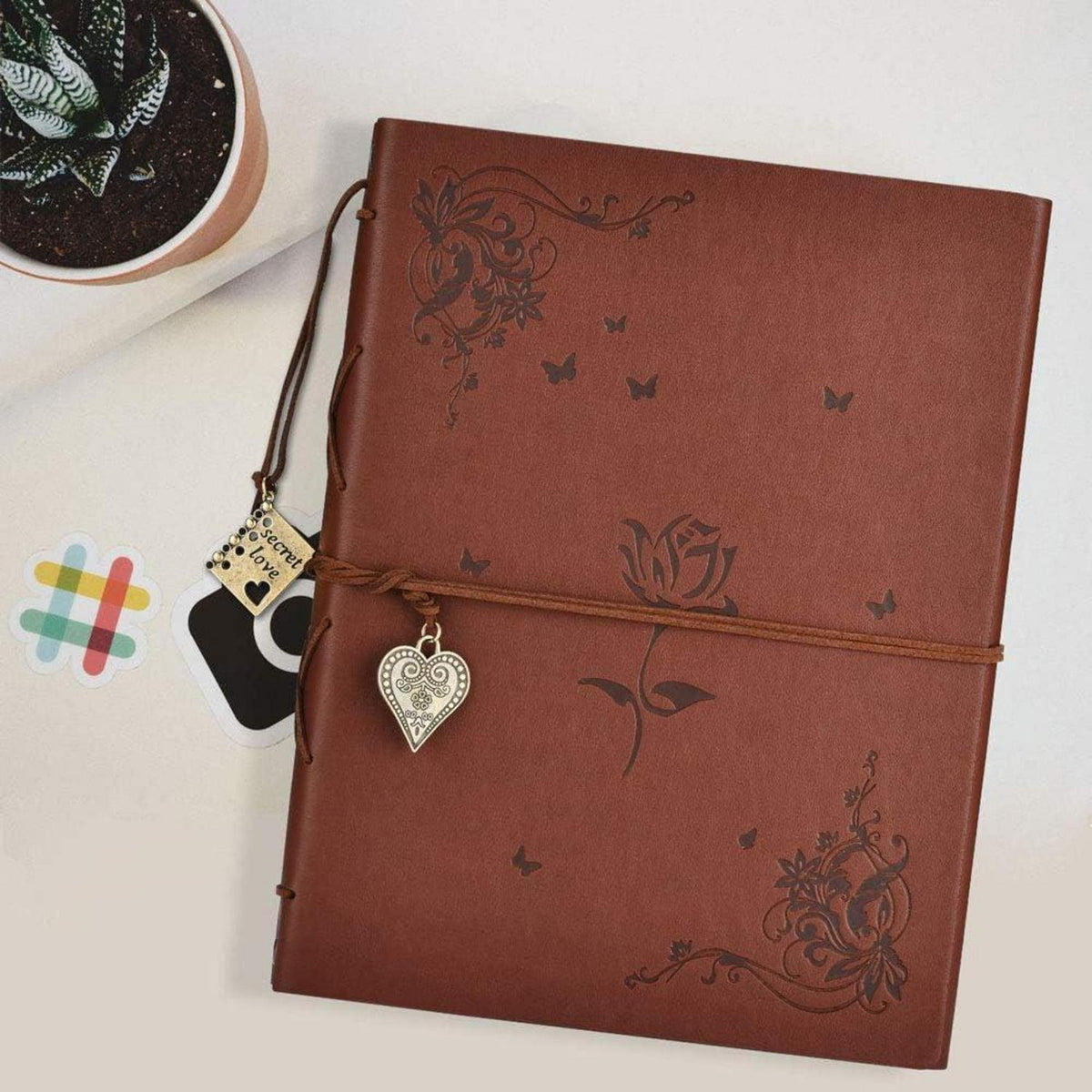 Nachfüllbares Scrapbook Album für Erinnerungen, Rose Braun in Lederoptik