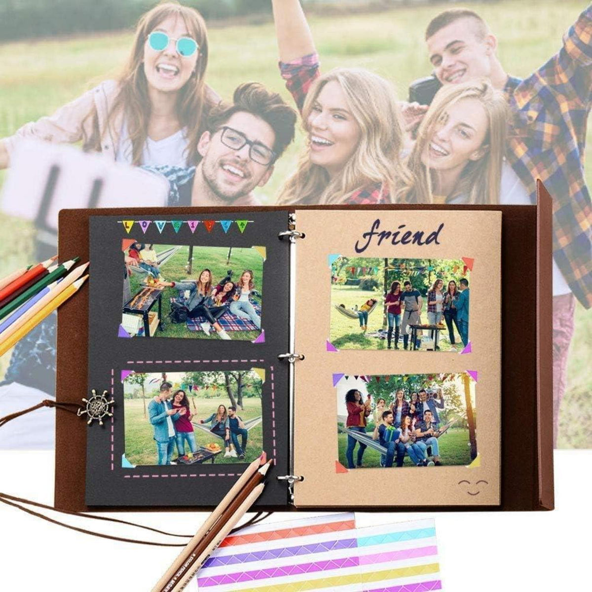 Nachfüllbares Scrapbook Album für Erinnerungen, Rose Braun in Lederoptik
