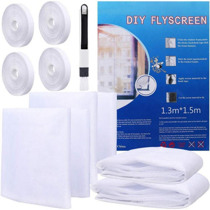 Fliegengitter Fenster 4er-Set 130x150 cm mit Klettband, Insektenschutz Weiß