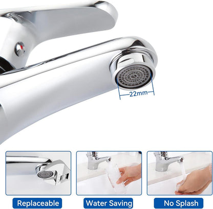 Auralum Einhebel-Wasserhahn mit Zugstange und Ablaufgarnitur, Chrom, Badarmatur
