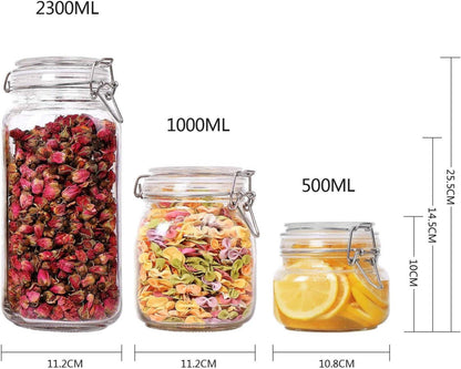 Luftdichtes Vorratsglas 3er-Set Eckig Drahtbügelverschluss 2,3L