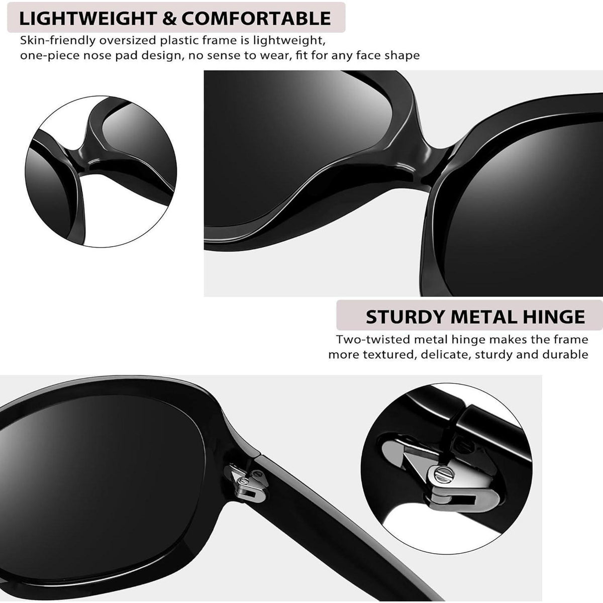 Übergroße Damen Sonnenbrille polarisiert UV400, Schwarz