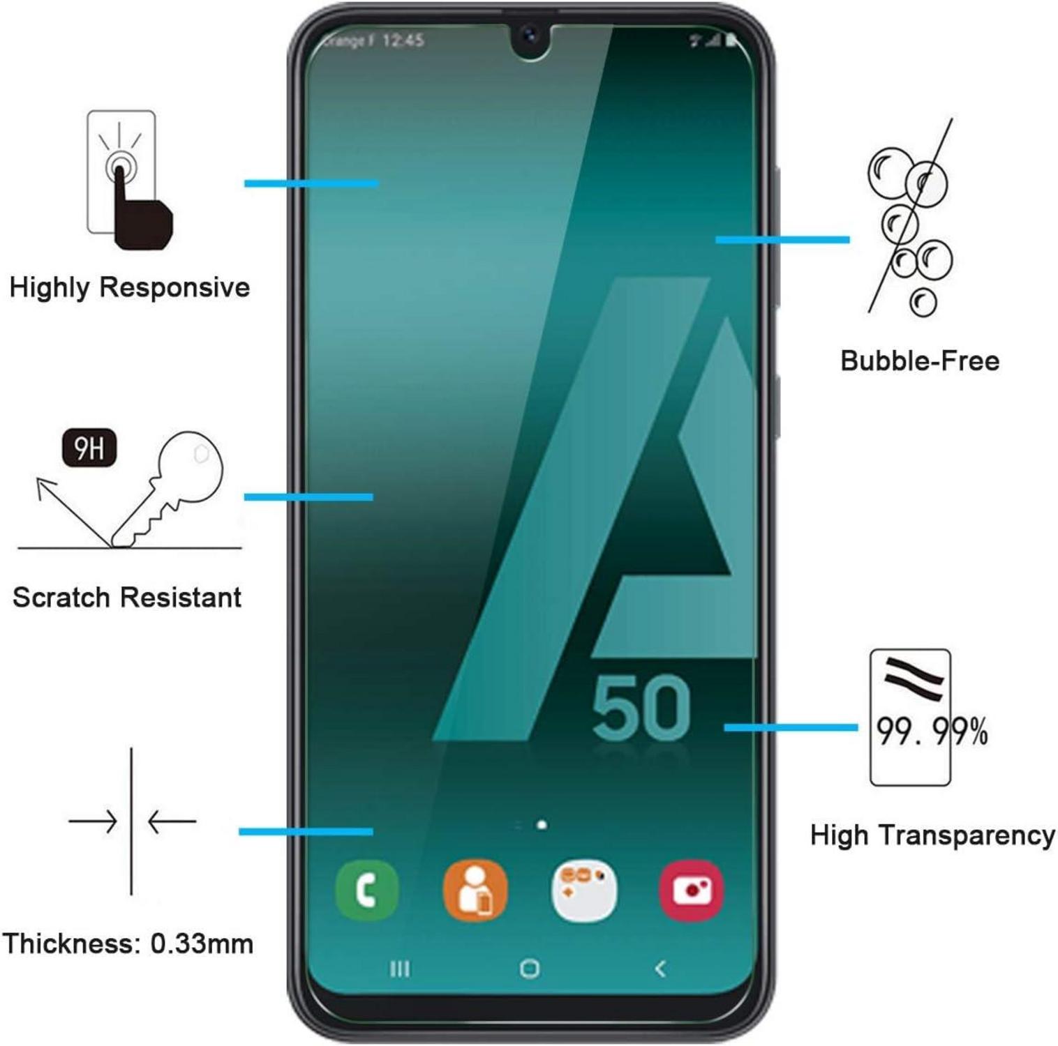 Panzer Schutzglas Samsung Galaxy A50 A50s 9H Härte 0.33mm
