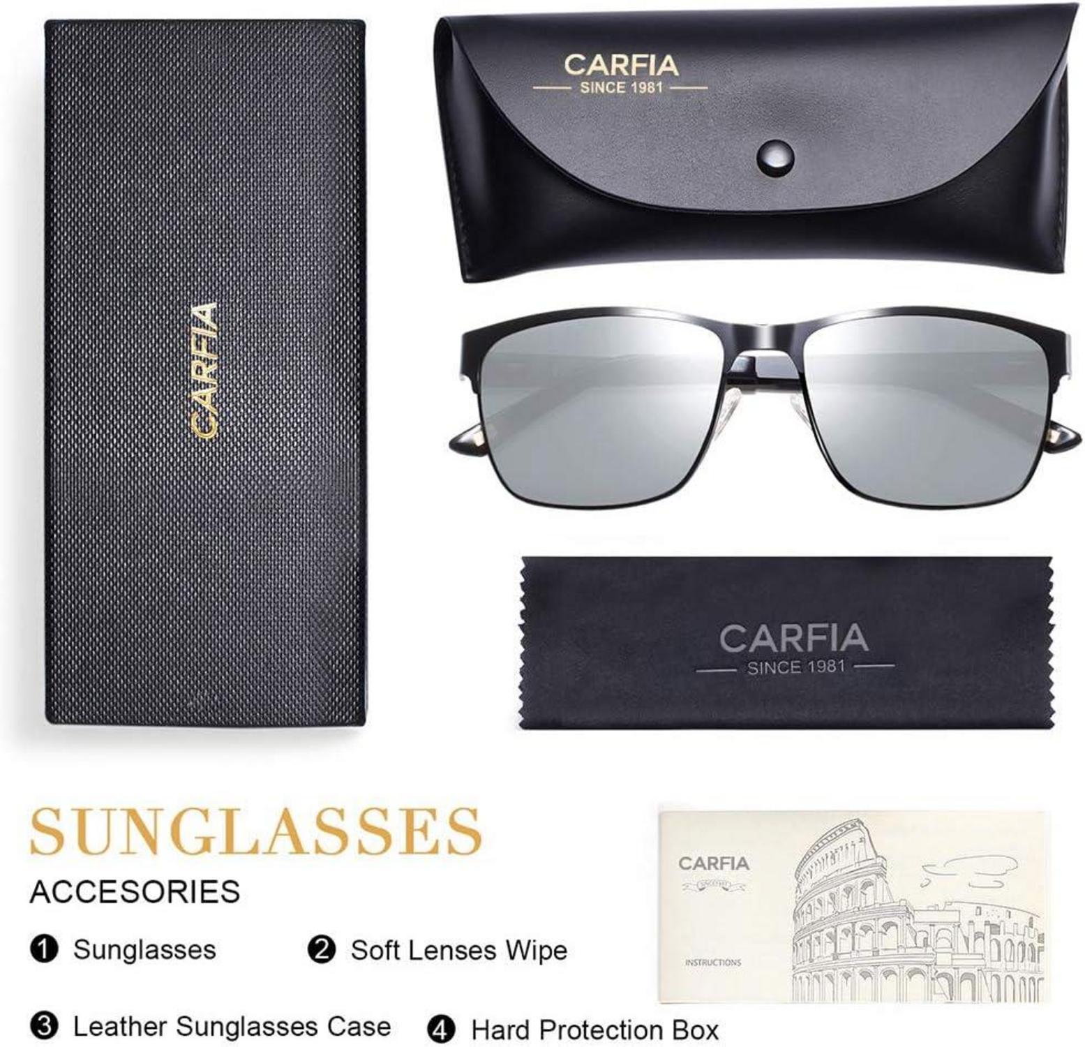 Polarisierte Herren Sonnenbrille UV400 Metallrahmen Sportbrille Schwarz Silber