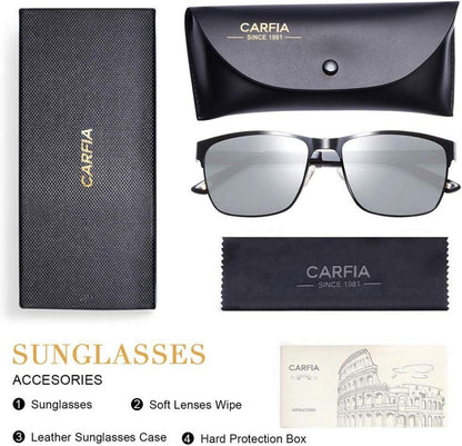 Polarisierte Herren Sonnenbrille UV400 Metallrahmen Sportbrille Schwarz Silber
