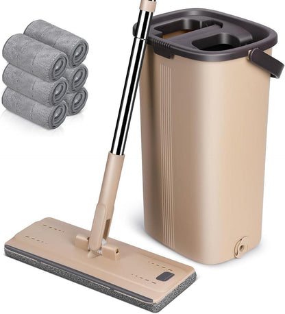 Wischmopp Set mit Eimer, Edelstahlgriff & 6 Mikrofaser Moppkopf