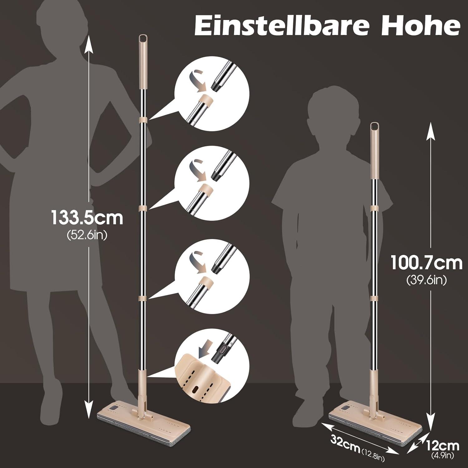 Wischmopp Set mit Eimer, Edelstahlgriff und 6 Mikrofaser