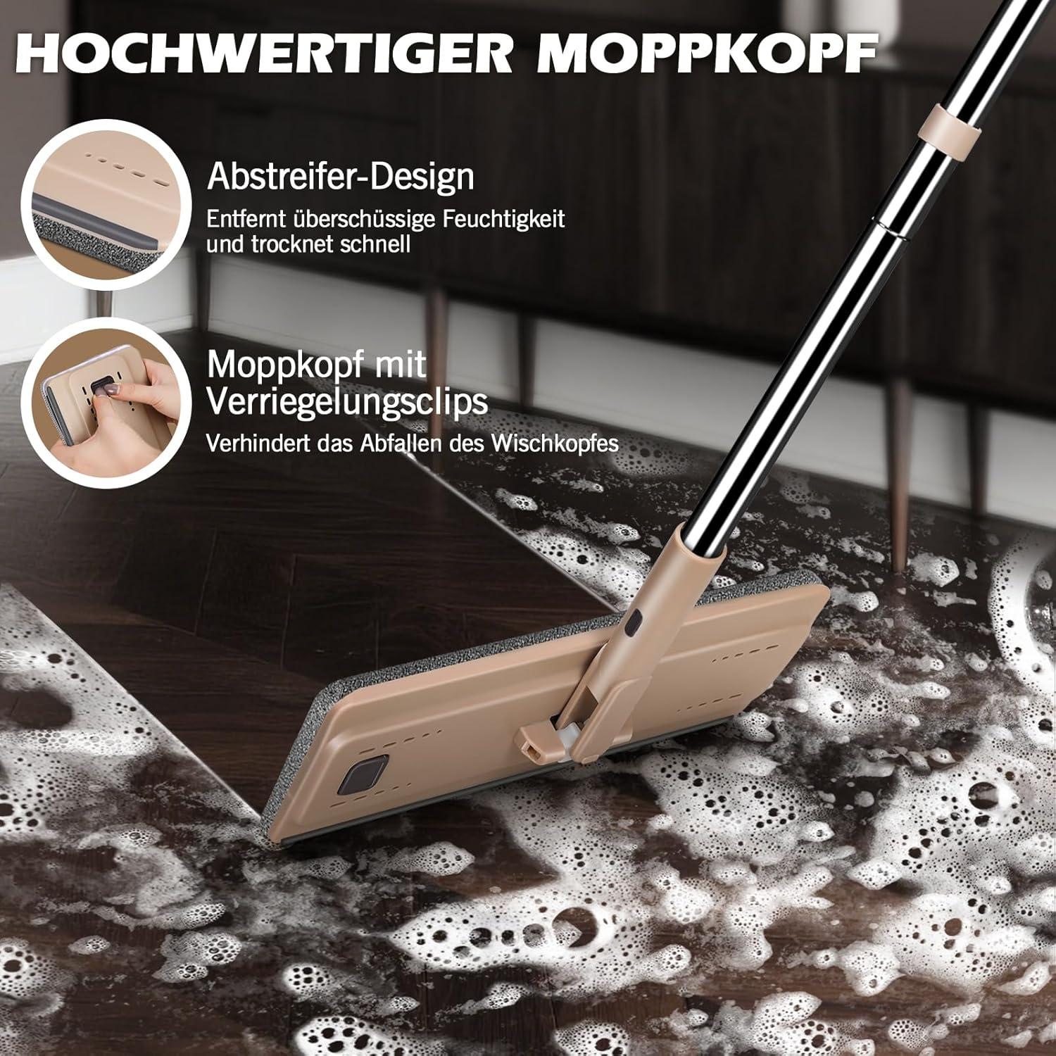 Wischmopp Set mit Eimer, Flachmopp & 6 Microfaser Moppkopf