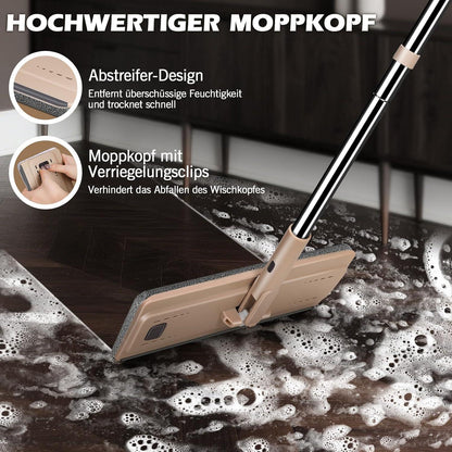 Wischmopp Set mit Eimer, Flachmopp & 6 Microfaser Moppkopf