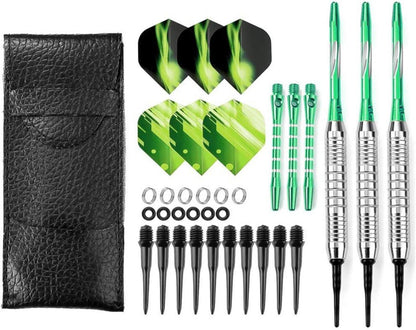 Softdart Pfeile Set 3 Stück  18g mit Dart-PU Tasche - Inkl. Zubehör - Grün Blau Rot Black