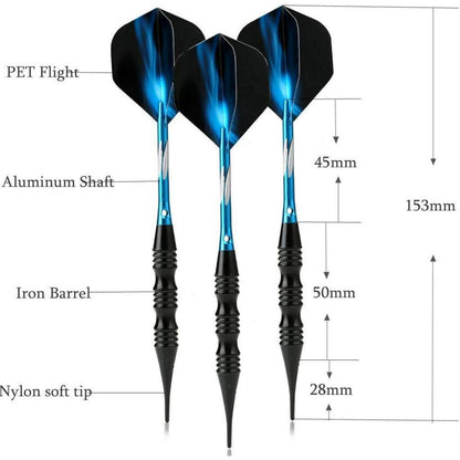 Dartpfeile Set Soft 20g Blau mit Koffer - Profi Darts mit