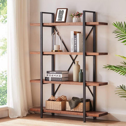 Massivholz Bücherregal mit Metallrahmen – Rustikales Standregal