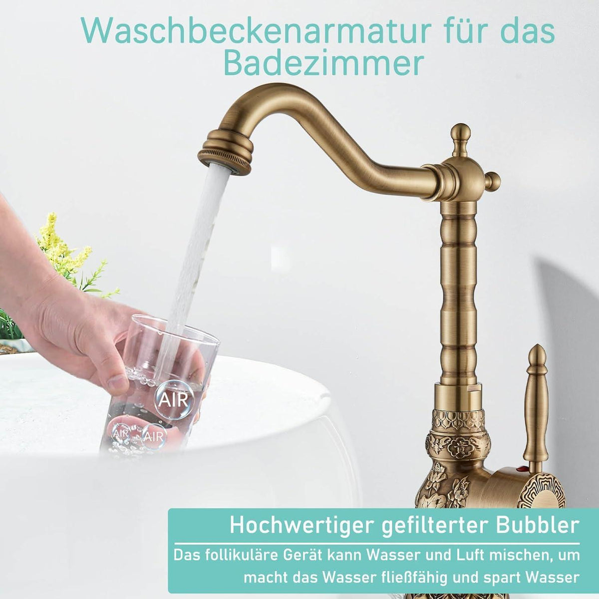 Antiker Messing Waschtischarmatur Einhebelmischer 360° Drehbar
