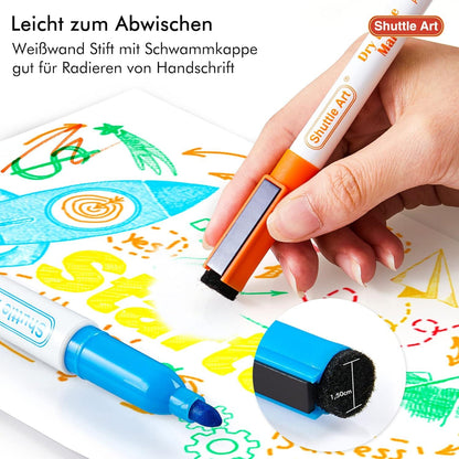 15er Pack Shuttle Art Whiteboard Marker mit Radiergummi, 15 Farben, abwischbar, feine Spitze