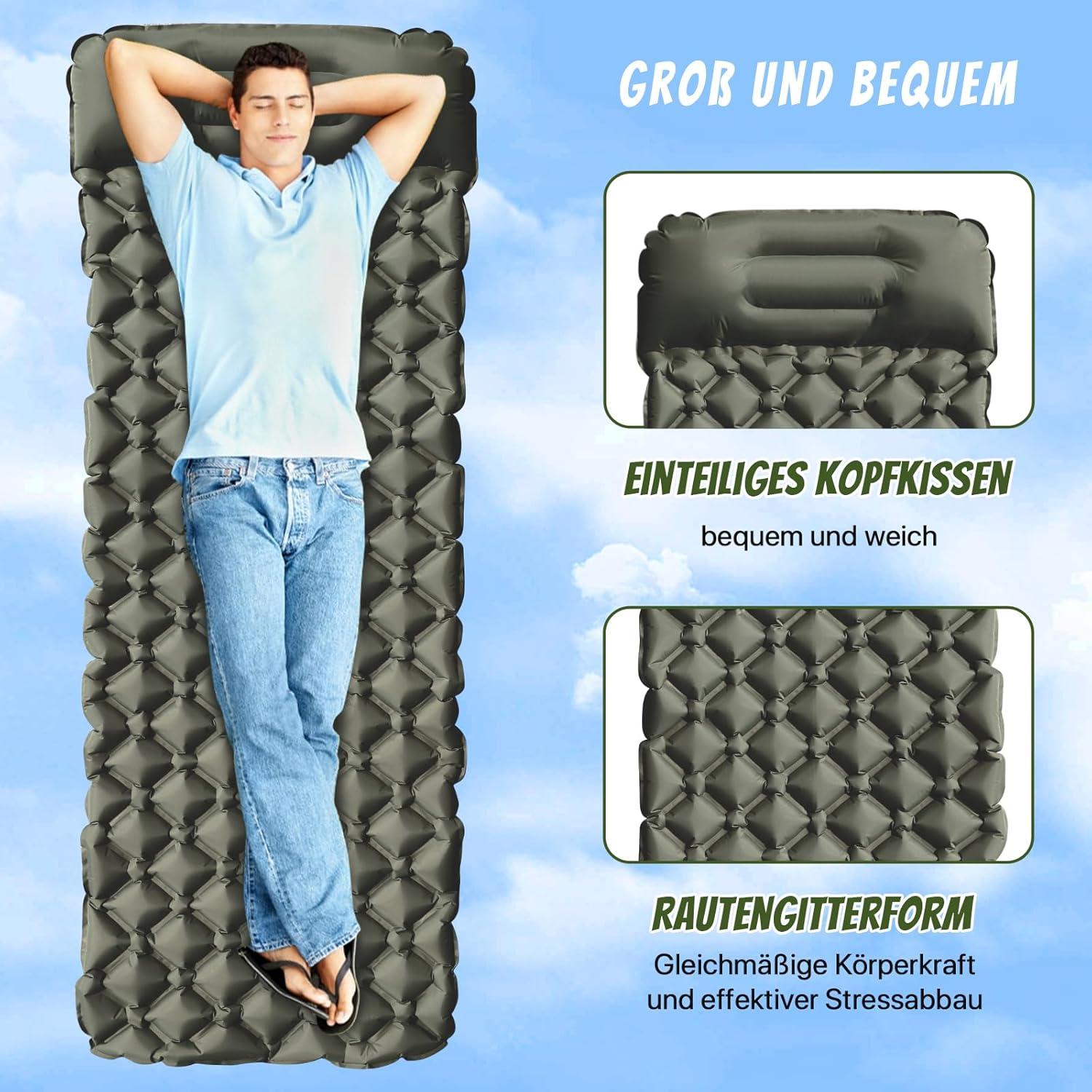 Isomatte mit Kopfkissen für Camping, Outdoor, Reise, Wandern