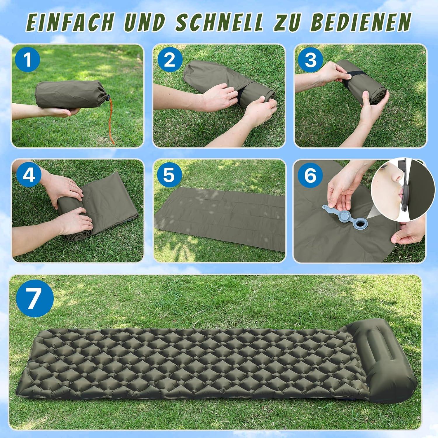 Camping Isomatte mit Kopfkissen Ultraleicht Wasserdicht für Outdoor