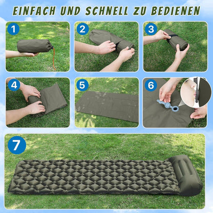 Camping Isomatte mit Kopfkissen Ultraleicht Wasserdicht für Outdoor