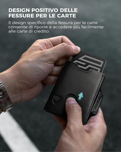 Mini Geldbörse mit RFID-Schutz und Münzfach | Herren Portemonnaie Leder Schwarz