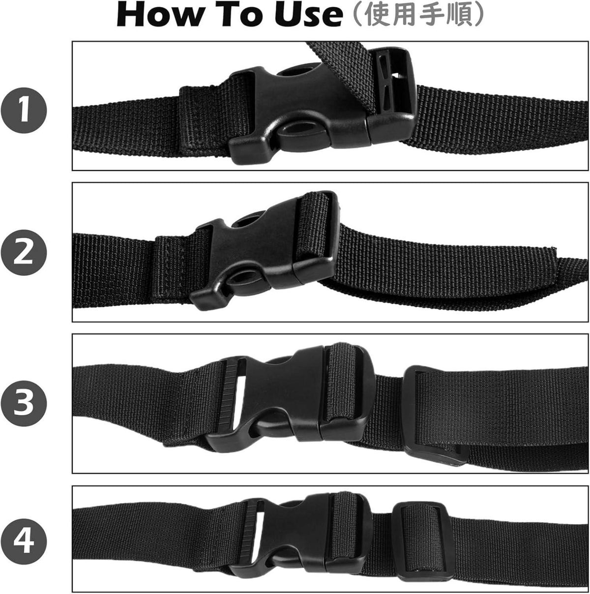 Nylon Gurtband mit Verstellbarer Schnalle 25mm Schwarz 4er Set