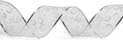 Silbernes Weihnachtsband mit Glitzer - 63 mm x 22 m - Kabelgebundenes