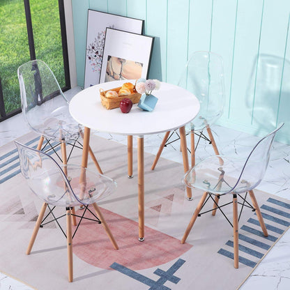 Moderner runder Küchentisch weiß – 80x75cm, Massivholzbeine