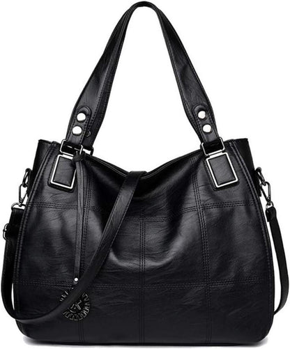 Damen Hobo Schultertasche Schwarz PU-Leder Schulterriemen Stickerei