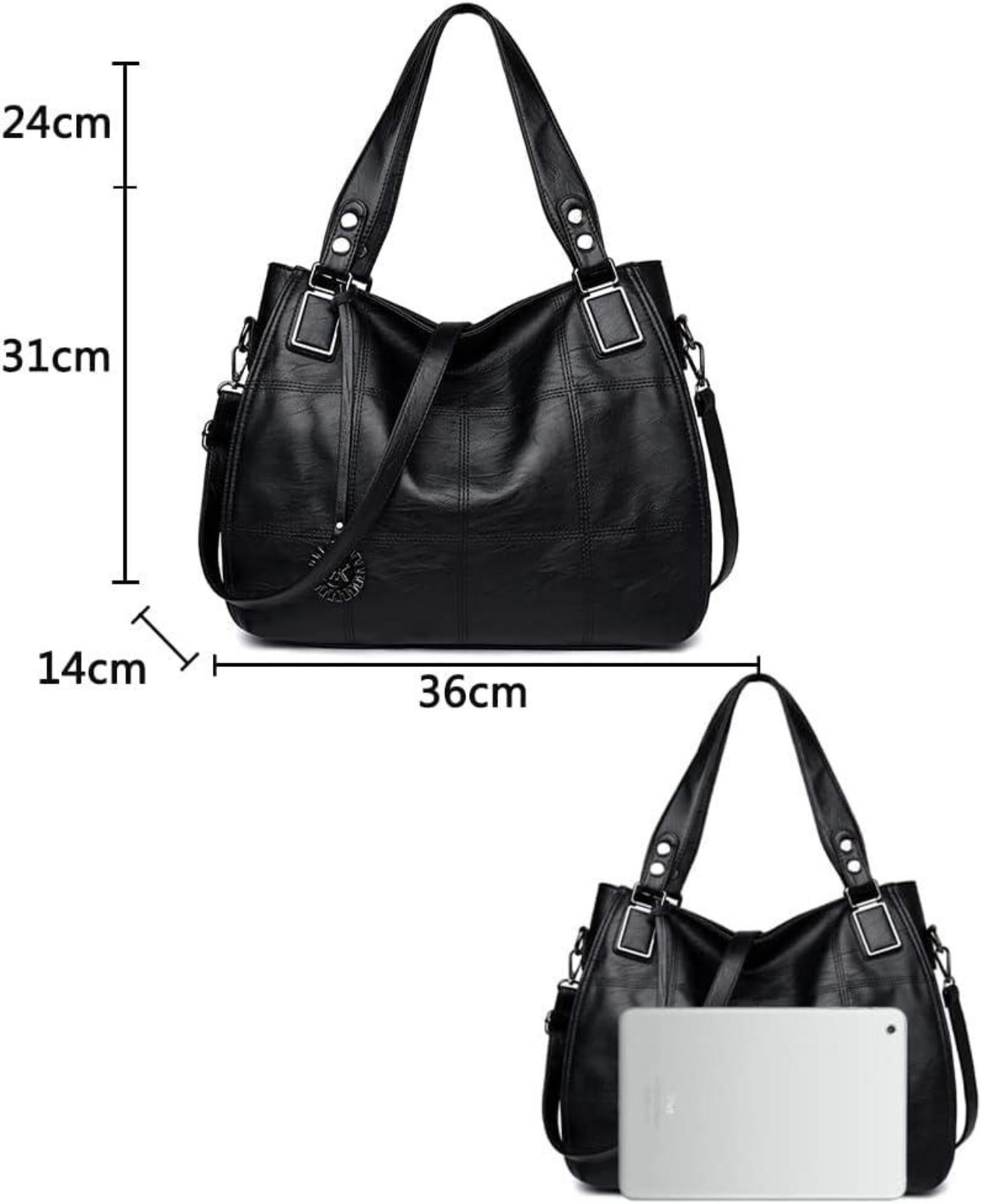 Damen Hobo Schultertasche Schwarz PU-Leder Schulterriemen Stickerei